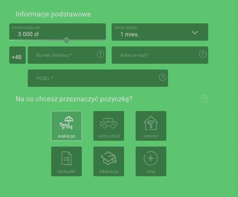 pewna pozyczka formularz krok 1